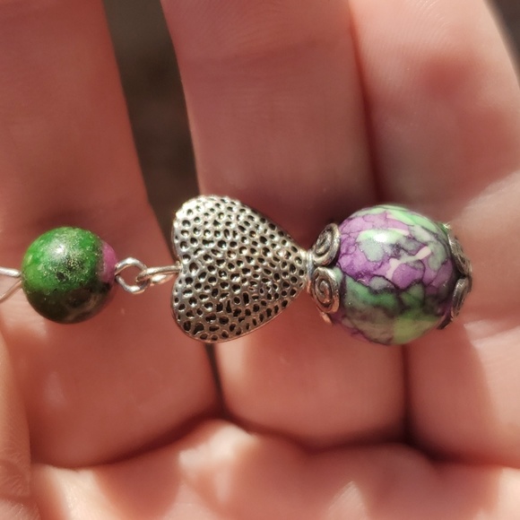 New Rainbow Jasper & Ruby In Fuchsite Ball Silver Heart Pendant. - Picture 1 of 12